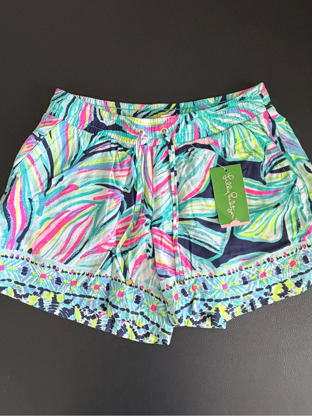Lilly Pulitzer Navy Multi Tropical Tie-Waist Athletic Shorts NWT